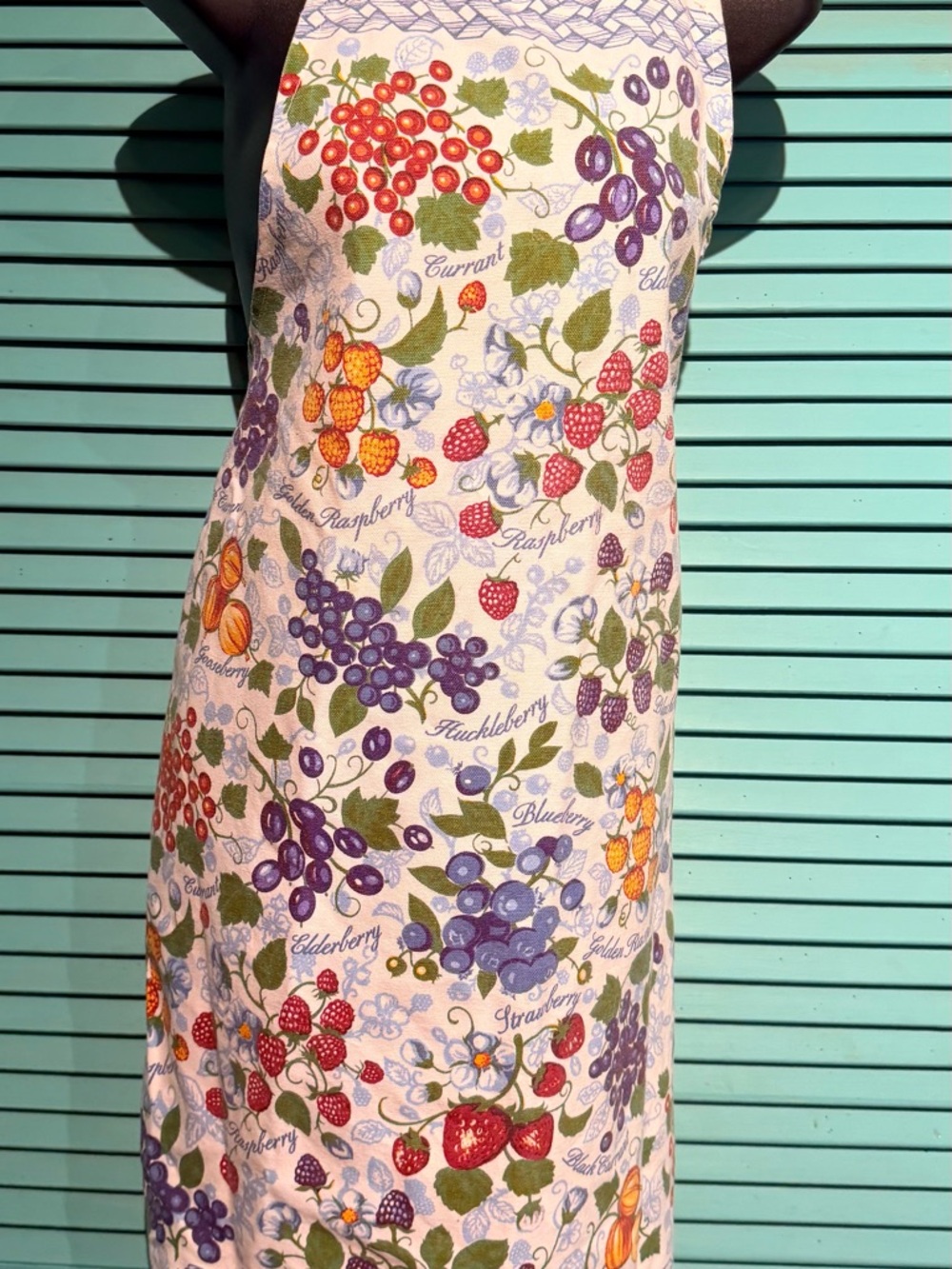 Vintage Kay Dee Cotton SUMMER FRUITS design Bib Apron Adjustable - MADE in USA